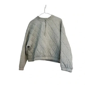 Old Navy Women's Size Xl Gray Cropped Half Zipper Quilted Sweater Extra Large
